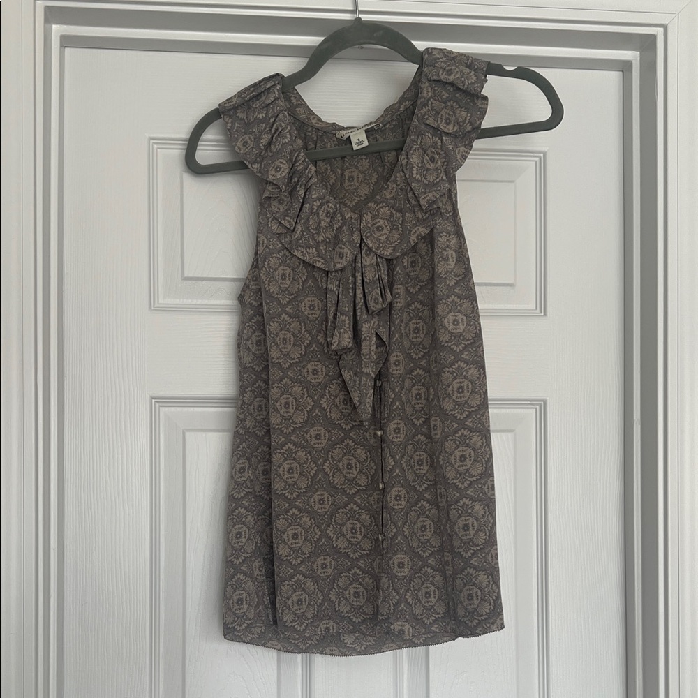 Banana Republic Brown Patterned Ruffle Sleeveless Blouse